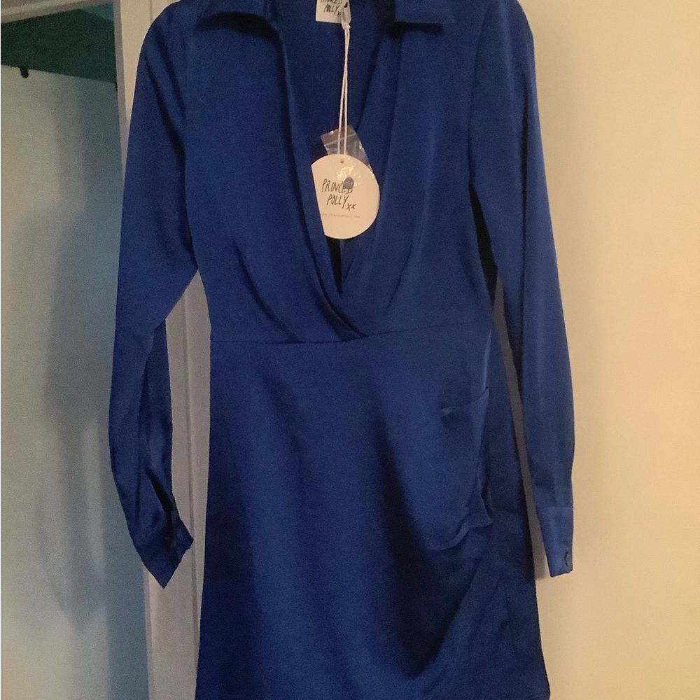 Royal Blue Long-Sleeve Wrap Dress
